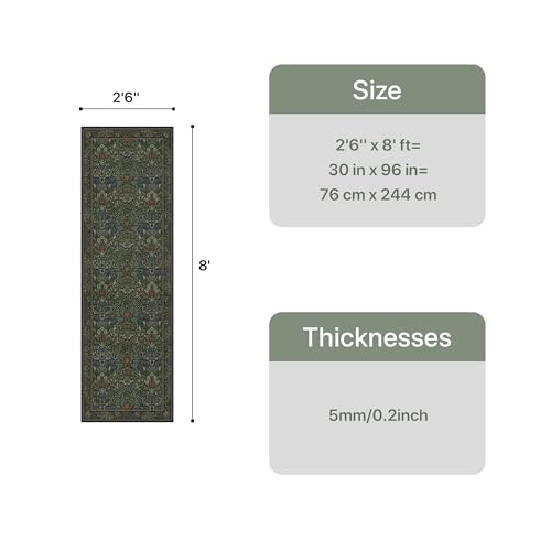 Bavni 2'6" x 8' Runner Rug, Washable Non Slip Hallway Runner Rug, Boho Floral Carpet for Entryway, Kitchen, Laundry Room, Soft Ultra Thin Botanical Long Rug for Indoor Floor, Dark Green - color: Dark Green, size: 2'6" x 8' (Rectangular)