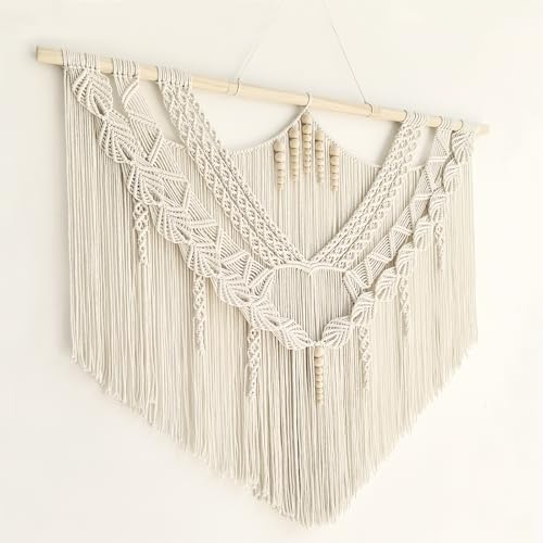 Achart Macrame Wall Hanging Large- Boho Wall Decor- large wall art- Wall Decor Living Room- Macrame Tapestry Boho Decor for Bedroom (Leaf &Wood Bead) - color: Leaf &Wood Bead