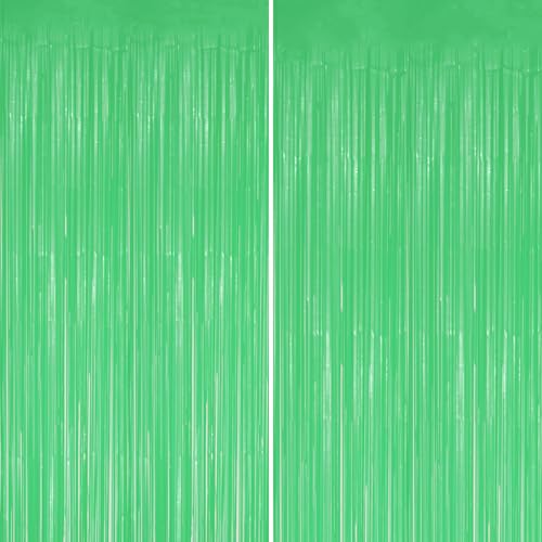 DECOCKRAT 2 Pack Foil Fringe Backdrop - Pastel Light Green Shiny Tinsel Curtains for Party Decoration/Photo Booth Props - 3.3x6.6 FT Metallic Foil Backdrop for Birthday, Wedding, Graduation, Christmas - color: Pastel Light Green