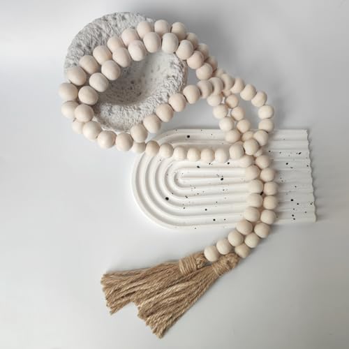 Boho Decor Wood Beads Garland Farmhouse Wall Hanging Decorations Natural Wooden Bead Tassel Decorative for Coffee Table Christmas and Prayer (Nature, 58") - color: Nature, size: 58"
