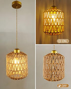 Boho Pendant Light, 6″ Hanging Lamp with Rattan Cylinder Lamp Shade, Small Wicker Pendant Lights Fixture, Rattan Chandelier Woven Pendant Lamp for Kitchen Island Dining Room Bedroom Hallway - color: 5.9″-Cylindrical