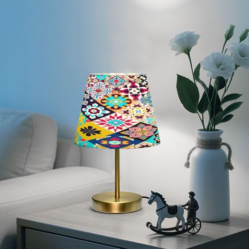 Kigai Ethnic Bohemian Style Table Lamp for Living Room Bedroom, Bedside Table Lamp Nightstand in 3 Lighting Modes with Fabric Shade & Bronze Base, M - size: M - 7.9x12.6 in