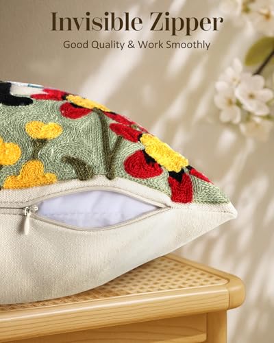 Embroidered Lumbar Pillow Cover - 20x12 Decorative Pillow Cover with Zipper Aesthetic Cute Design Boho Spring Summer Throw Pillowcase for Living Room Couch Sofa Bed, Flower Cats - color: Flower Cats, size: 20" x 12" (Pack of 1)