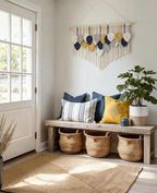 Tempospark Large Macrame Wall Hanging, 39" Wx29 L Boho Wall Hanging, Boho Chic Leaves Tassels Tapestry for Bedroom, Living Room, Dining Room, Nursery, Hallway, Balcony - color: Deep Ocean, size: 29"L x 39"W