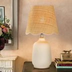 Pia Ricco 19" Modern Ceramic Table Lamp for Living Room Cream Base Desk Lamps for Bedroom Farmhouse Bedside Nightstand Lamp End Table Lamps,Beige,Rattan Shade - color: Grey Cream Base