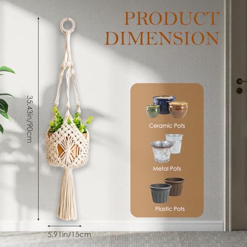 5.9 Inch Macrame Plant Hanger - Hanging Planter for Indoor Plants, Boho Decor Hanging Plant Holder with Tassels