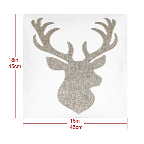 Animal Cotton Throw Pillow Covers Deer Head Embroidered 18x18 Inches for Couch Cushions Covers (White) … - color: Deer Head-white