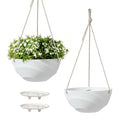La Jolie Maison 10 Inch Hanging Planters for Indoor Plants, Outdoor Garden Planter Pots with Self-Watering Tray, Eggshell White, Set of 2 - color: Eggshell White