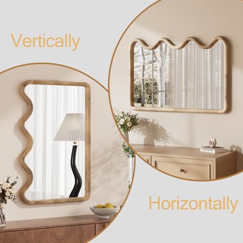 ULIKE Wavy Mirror for Wall, Rustic Wood Mirror for Bathroom Vanity, 24x36 Wooden Wall Mirrors Decorative for Bedroom, Living Room, Entryway, Brown - color: Wavy Rustic Brown