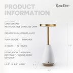 RONDURE 11.0" Ceramic Cordless Table Lamp, Portable Rechargeable Table lamp, Touch Dimmable Warm Ambient Lighting for Living Room, Bedroom, Dining Room, Fast Charging & Long Lasting - style: Lena