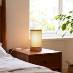 LUSHARBOR Bamboo Table Lamp, Small Boho Rattan Lamp Decorative with Dimmable Light, Woven Bedside Lamp for Bedroom, Cozy Nightstand Desk Lamps for Cafe/Entryway/Tabletop/Shelf Decor - style: USB-STRIP