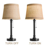 Oneach 19.5" Small Table Lamp with USB A+C Charging Ports, Black Modern Rustic Bedside Lamp with Natural Shade, Black Metal Pull Chain Desk Lamps for Living Room, Bedroom, Nightstand - color: Black USB-1Pack