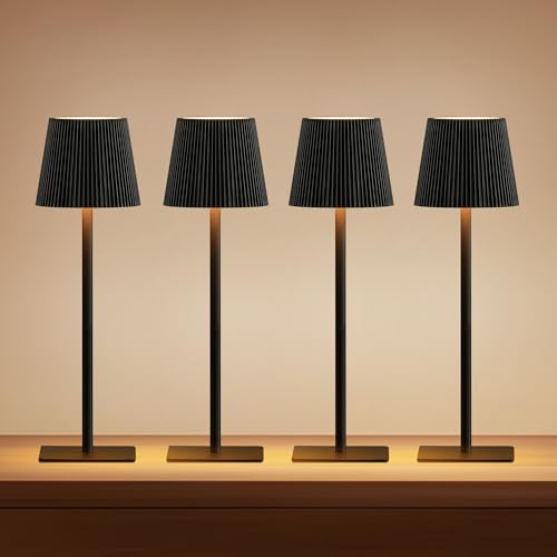 LUTEC 4 Pack Cordless Table Lamp,6000mAh Rechargeable Battery Operated Desk Lamp,Two Adjustable Heights,Waterproof, Touch Control & 3 Color Stepless Dimming for Restaurant/Bedroom/Bars/Outdoor (Black) - color: Black