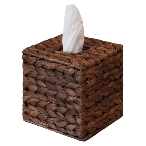 Water Hyacinth Handwoven Tissue Box Cover, Handcrafted Square Facial Tissue, Natural Handmade Wicker Napkin Box Holder, Rustic Decorative on Bathroom and Table, Office, Boho Decorative, Coffee - color: Coffee, size: Single