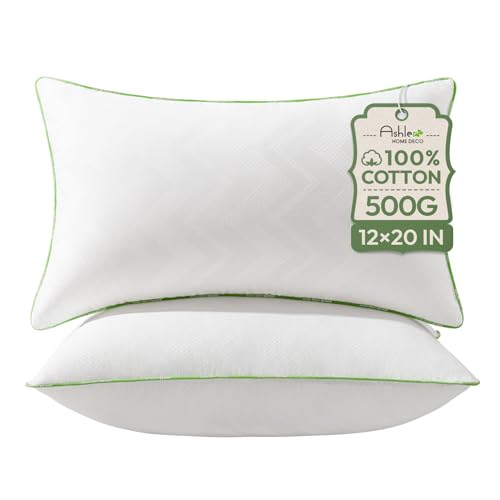 Ashler Home Deco 12x20 Pillows Insert (Set of 2) - Throw Pillow Inserts with 100% Cotton Cover - Lumbar Pillow Sofa Stuffer Pillow Inserts -Decorative White Couch Pillow - size: 12x20 Inch