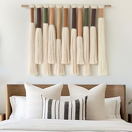 Macrame Wall Hanging Boho Home Decor Handmade Cotton Fiber Art with Neutral Ivory Tassels Modern Bohemian Wall Decor for Living Room Bedroom Apartment 27" W x 22" L - color: Ivory Colorful