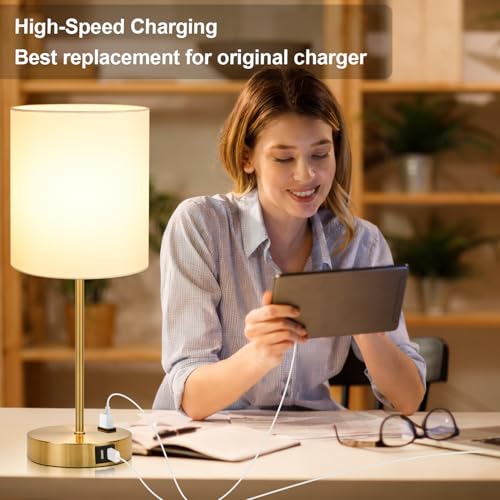 Lynnoland 2 Pack Touch Control Table Bedside Lamps with 2 USB & AC Outlet, 3-Way Dimmable Bedside Nightstand Lamps for Bedroom Living Room Nursery, 800 Lumens 3000K Warmlight Bulbs Included - color: (2 Pack)White & Brushed Gold(Base)-Included 3000K Bulbs