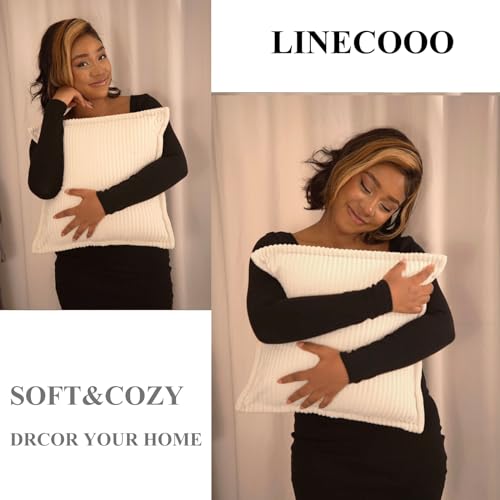 Corduroy Cream White Throw Pillow Covers Set of 2 Striped Boho Decorative with Edge Design,Super Soft Throw Pillow Cushion Covers for Couch Sofa Living Room Solid Square 18×18inch/45cm×45cm - color: Cream White, size: 18" x 18" (Pack of 2)