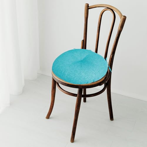 FUNHOME 15"x15"x4" Bistro Chair Cushion Set of 2, Water Repellent Round Outdoor Chair Cushions with Ties, Patio Tufted Chair Pads for Home Garden (Aqua Blue) - color: Aqua Blue