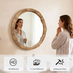28'' Round Mirror with Irregular Twisted Rattan Frame, Boho Wall Mirror for Bedroom Living Room Entryway Decor (Natural Rattan)