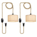 2 Packs Plug in Pendant Lights Fabric Hanging Lamp Kit with Dimmable Switch 15 Ft Long Hemp Rope Farmhouse Pndant Light Cord Lighting Fixture DIY Hanging Light - size: 2 Light Fabric