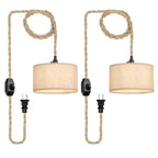 2 Packs Plug in Pendant Lights Fabric Hanging Lamp Kit with Dimmable Switch 15 Ft Long Hemp Rope Farmhouse Pndant Light Cord Lighting Fixture DIY Hanging Light - size: 2 Light Fabric