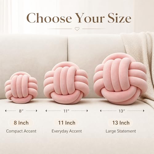 Petrella Knot Pillow, 8 Inch Pink Round Velvet Throw Pillow Ball Cushion, Machine Washable Soft Decorative Accent Pillow for Couch, Sofa, Bed, Home Decor - color: A1-pink, size: 8inch