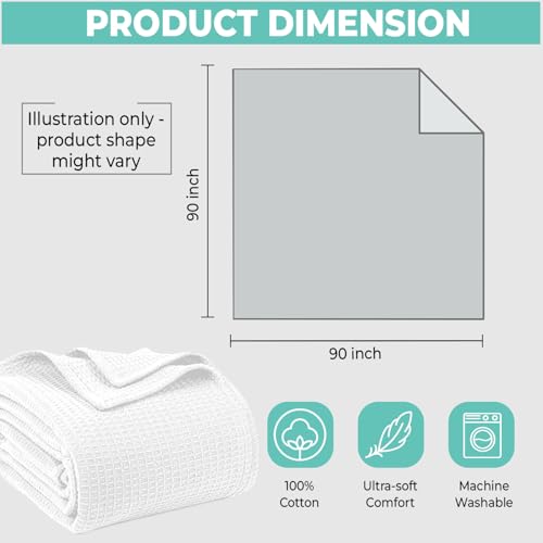 100% Cotton Blankets for Bed - Waffle Weave Blankets for Summer, Lightweight and Breathable Soft Woven Blanket for Spring (White, Queen (90" x 90")) - color: White, size: Queen (U.S. Standard)