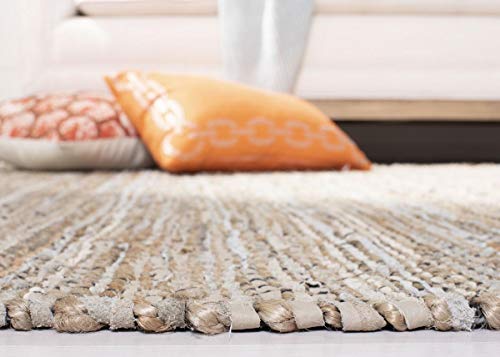 SAFAVIEH Vintage Leather Collection Runner Rug - 2'3" x 9', Beige, Handmade Boho Fringe Leather & Jute, Ideal for High Traffic Areas in Living Room, Bedroom (VTL203B) - color: Beige, size: 2'3" x 9' (Runner)