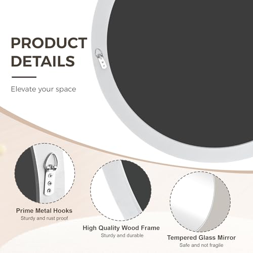 Tanmicoshomy 36 inch Round Bathroom Mirrors for Wall, White Circle Mirror | White Framed Circle Wall-Mounted Bathroom Mirror with Tempered Glass-Shatterproof for Entryway, Living Room or Bedroom - color: White, size: 36"L x 36"W