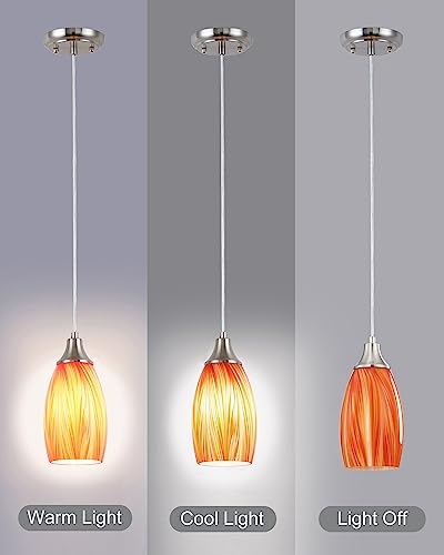Glass Pendants Lights Kitchen Island Handcrafted Art Glass Mini Pendant Light Fixtures Oval Pendant Light Shade with Brush Nickel Finish Adjustable Cord for Kitchen Over Sink,Hallway,Dining/Bath - color: Mixed Red Orange and Yellow -1Pack