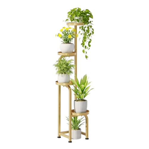 Bamworld Corner Plant Stand Indoor Outdoor, Tall Metal Flower Pot Stands for Multiple Plants, 4 Tier Gold Heavy Duty Plant Shelf for Patio Garden Balcony Living Room Bedroom(Patent Design) - color: Glossy Gold, style: Spiral 4Tier
