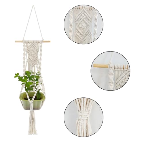 Boho Macrame Plant Hangers Set of 2 - Hanging Planter with Patterns, Handmade Cotton Rope Hanging Baskets for Indoor Outdoor Plants, Bohemian Home Wall Decor Art - color: A White