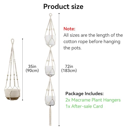 USLAI Macrame Plant Hanger Indoor Outdoor, Fits 4 to 15 Inch Pots, Strong Hanging Planter Holder, Boho Home Decor, 72+35 Inch, Ivory (POTS NOT Included) - color: Ivory, size: 35+72 Inch