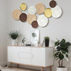 Yuntau 11 Pcs Boho Metal Wall Decor Rattan Golden Wall Art with Boho Basket Macrame Hanging Decor Rustic Farmhouse Artwork for Home Living Room Bedroom Office White Brown Decorations