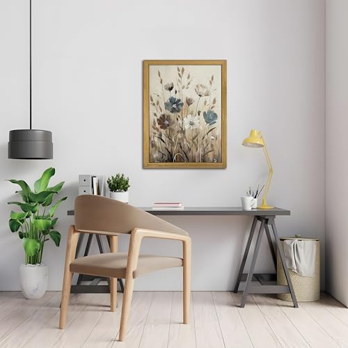 Yaneiro Wood Framed Vintage Wildflower Wall Art, Boho Canvas Wall Decor Paintings, Sage Flower Bathroom Decor, Countryside Farmhouse Landscape Posters Print for Bedroom Hallway Living Room 12x16 Inch - color: Gray Wildflowers, size: 16"L x 12"W