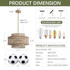 17.7” Boho Rattan Chandelier Light Fixture 4-Light Hand Woven Rustic Chandeliers with Wicker Shade, Farmhouse Chandelier Hanging Light for Dining Room Kitchen Island, Living Room, Foyer - color: Linen, size: 17.7" 4-Light