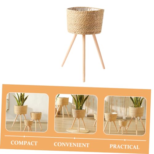 Toddmomy Rattan Basket Plant Stand Weaving Plant Pot Stand Bohemian Style Flower Pot Rack - color: Beige