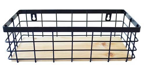 ShabbyDecor Small Metal Wire Basket Detachable Wood Base Storage Organizer Bathroom Counter Storage Organizer for Makeup, Perfume & Skincare，1 Pack in Black Color - color: Black, size: Small