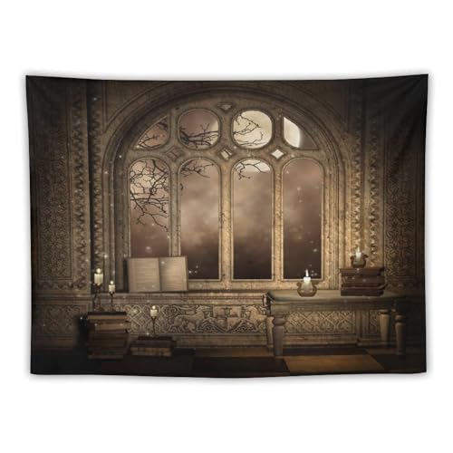 Houselerax Gothic Tapestry,Antique Victorian Style Magic in a Medieval Library Wall Hanging Decor Tapestries for Bedroom Living Room 60"x40" - color: Gothic-11, size: W60xL40in