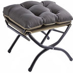15" Foldable Foot Stool Ottoman with Metal Frame - Washable Dark Grey Upholstered Indoor/Outdoor Footrest for Living Room, Bedroom, Patio - Space-Saving Compact Design - color: Dark Grey