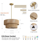 18'' Boho Rattan Chandelier Hand Woven Chandelier Light Fixture 3-Light Farmhouse Drum Pendant Light for Dining Room Bedroom Kitchen Hallway Foyer - color: 18" Rattan Gold