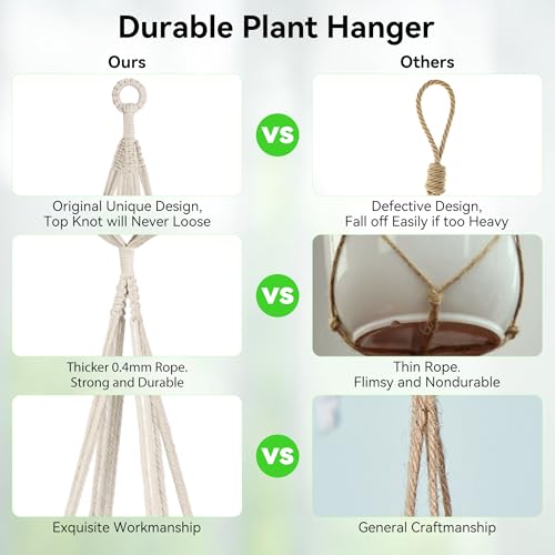 USLAI Macrame Plant Hanger Indoor Outdoor, Fits 4 to 15 Inch Pots, Strong Hanging Planter Holder, Boho Home Decor, 49+35 Inch, Ivory (POTS NOT Included) - color: Ivory, size: 35+49 Inch