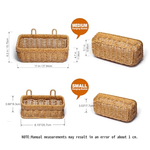 Wall Baskets Set of 2, Hanging Wicker Basket for Bathroom, Kitchen, Pantry, Living Room, 13.78"L× 5.71"W× 6.10"H and 10.83"L × 4.84" W× 4.92"L, Yellow - color: Yellow, size: S+M