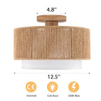 SineRise 12'' Rattan Flush Mount Ceiling Light Fixture,2-Tier Drum Hand-Woven Boho Flush Mount Ceiling Light,Farmhouse Light Fixture for Living Room,Kitchen,Bedroom Foyer Entryway ect. - color: Gold, size: Small Ceiling