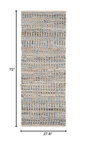SAFAVIEH Cape Cod Collection Runner Rug - 2'3" x 6', Natural & Blue, Handmade Flat Weave Coastal Braided Jute, Ideal for High Traffic Areas in Living Room, Bedroom (CAP352A) - size: 2'3" x 6' (Runner)