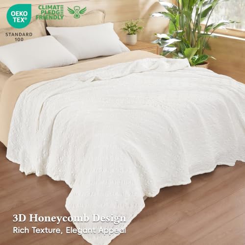 David's Home 100% Cotton Waffle Blanket King Size for College Dorm, Lightweight Breathable Cooling Throw for Spring Summer, Snag-Resistant, Aesthetics Home Decor for Couch Sofa Bed, White, 104 * 90 - color: White, size: King(104*90")