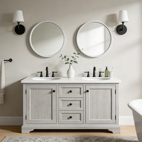 WallBeyond 24 Inch Round Wood Mirror, Circle Wooden Frame Wall Mirror for Bathroom, Living Room, Bedroom, Entryway (White) - color: White, size: 24"L x 24"W
