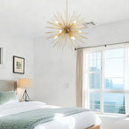 Modern 28.34" Gold Sputnik Chandelier 9-Light Mid-Century Starburst Chandeliers Solid Metal Satellite Firework Urchin Light Fixture for High Ceilings Dining Room Kitchen Living Room, E12 - color: Golden 28.34" 9-Light