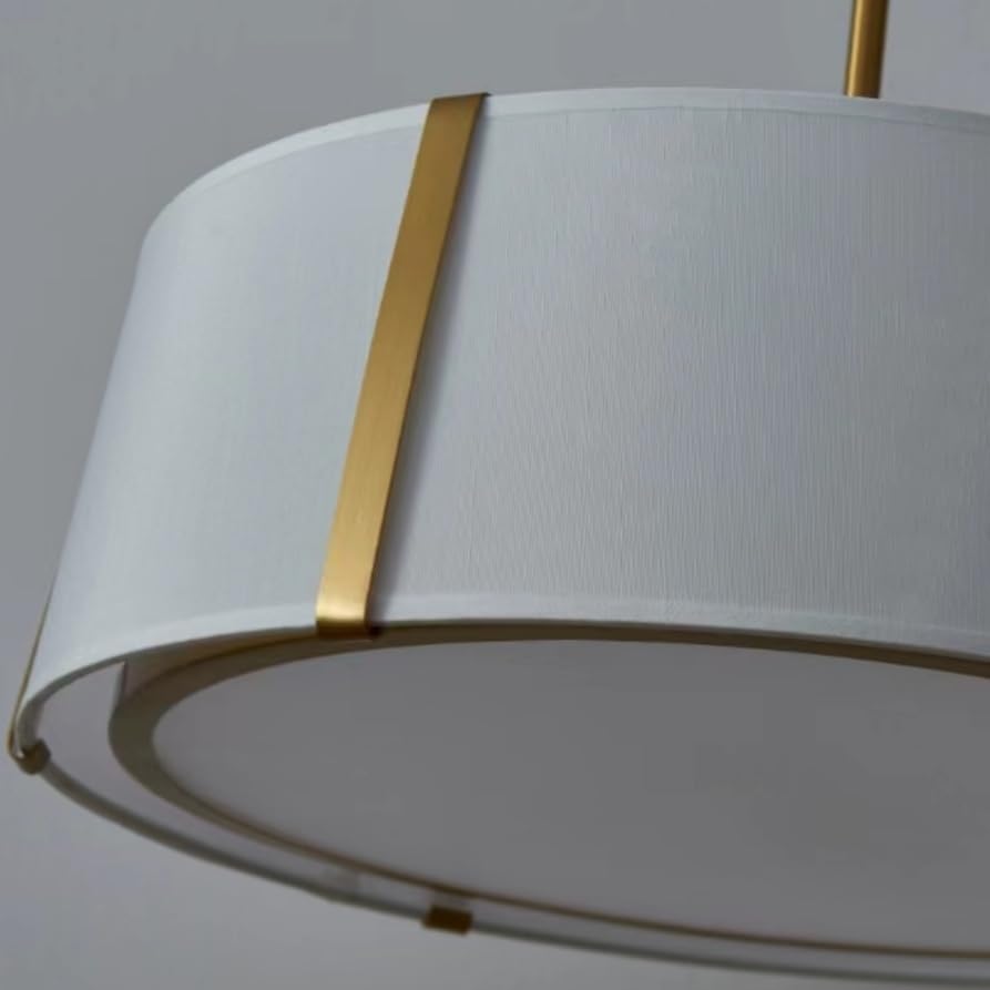 Shrine Lighting Drum Chandeliers, Modern Style, Drum Pendant Light for Living Space, D18'' x H6'', Adjustable Chains 39.4'', E12*4 Sockets, White Lampshade & Brass Finish - color: Brass D18''